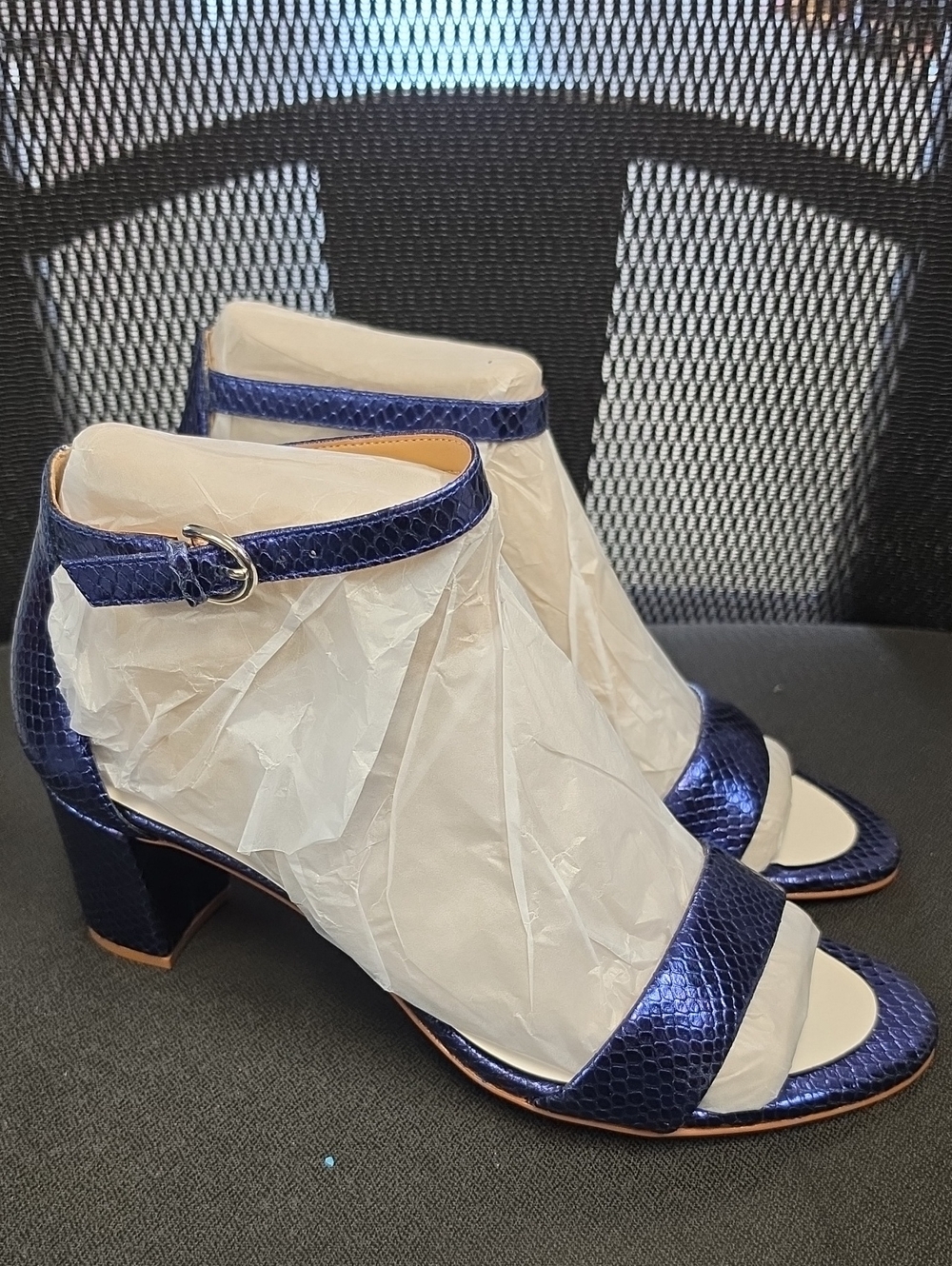 Naturalizer Metallic Navy Blue Ankle-Strap Heels